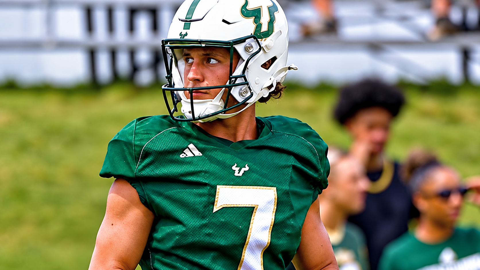 USF kicker Nico Gramatica, No. 7, during the 2026 USF Spring Game in Tampa, Florida.