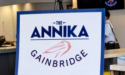The ANNIKA driven by Gainbridge at Pelican branding is displayed during ANNIKA Media Day at Tropicana Field ahead of the tournament’s November return to Belleair.